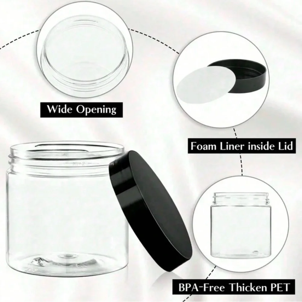12 Pieces Black and Clear Storage Small Jars Set